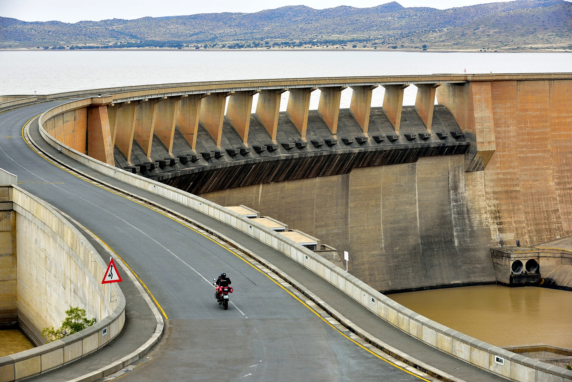Gariep Dam spillway and crest road, Free State, South Africa
