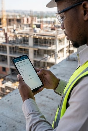 A site engineer logging evidence in the P2P app on his phone